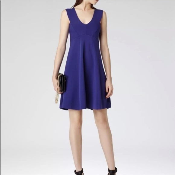 Reiss Womens Blue Archive Jamie Knitted V Neck Sleeveless A Line Dress Size 6 - Picture 1 of 16